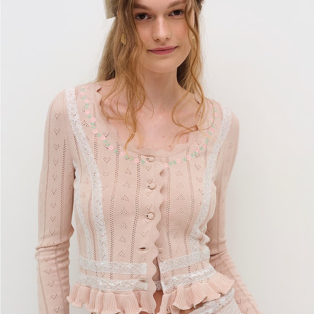 For Love & Lemons Eloise pointelle cardigan peach in XS